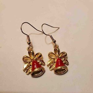 Gold Alloy Christmas Bell Dangle Earrings